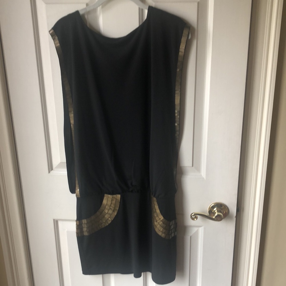 bebe Black Dress with Gold Sequin Trim